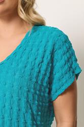 YOURS Plus Size Teal Blue Bubble Textured T-Shirt | Yours Clothing 4
