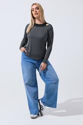 LIMITED COLLECTION Plus Size Grey 2-In-1 Ribbed Long Sleeve T-Shirt | Yours Clothing 2