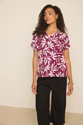 M&Co Berry Purple Floral Print Linen Top | M&Co 3