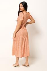 PixieGirl Petite Women's Orange Floral Ruched Midi Dress | PixieGirl 2