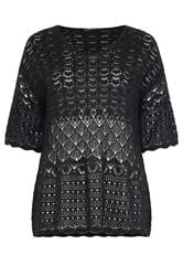 YOURS Curve Black Crochet Crew Neck Top