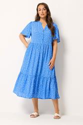 YOURS Plus Size Blue Ditsy Floral Placket Dress | Yours Clothing 3