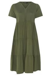 YOURS Curve Khaki Green Tiered Maxi Dress