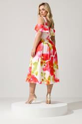 YOURS LONDON Plus Size  White Cold Shoulder Abstract Skater Dress | Yours Clothing 2