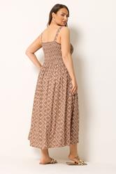 YOURS Plus Size Brown Geometric Shirred Sundress | Yours Clothing 2