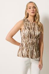 LTS Tall Chocolate Brown Abstract Print Satin Pleated Vest Top | Long Tall Sally  3