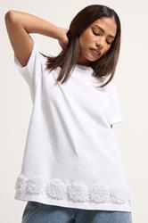PixieGirl Petite Women's White Flower Hem Cotton T-Shirt | PixieGirl 1