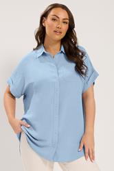 YOURS Plus Size Light Blue Grown On Sleeve Shirt | Yours Clothing 3