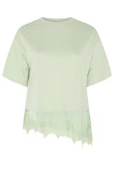 YOURS camiseta verde con ribetes de encaje satinado