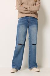 LTS Tall Women's Denim Blue Rip Knee Wide Leg Jeans | Long Tall Sally 2