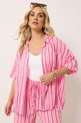 YOURS Plus Size Pink Stripe Crinkle Shirt | Yours Clothing 1