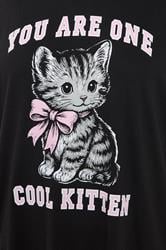 YOURS Plus Size Black 'You Are One Cool Kitten' Dipped Back Nightdress | Yours Clothing 4