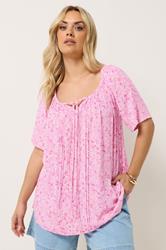 YOURS Plus Size Pink Floral Tie Neck Blouse | Yours Clothing 1