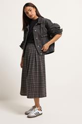 PixieGirl Petite Women's Chocolate Brown Check Midi Skirt | PixieGirl 3