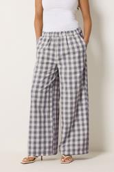 PixieGirl Petite Women's Grey Gingham Wide Leg Trousers | PixieGirl 1