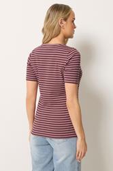 LTS Tall Women's Pink Marl Stripe Cotton Ribbed T-Shirt | Long Tall Sally 2