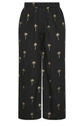 YOURS Curve Black Foil Palm Tree Beach Trousers