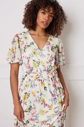 M&Co Ivory White Floral Print Wrap Midi Dress | M&Co 4