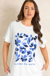 EVANS Plus Size White Floral Print Graphic T-Shirt | Evans 4