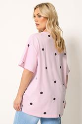 YOURS Plus Size Pink Spot Oversized T-Shirt | Yours Clothing 2