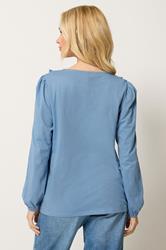 M&Co Blue Frill Cotton Blouse | M&Co 2