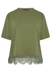 LIMITED COLLECTION Curve Khaki Green Lace Hem T-Shirt