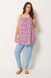 YOURS Plus Size Pink Floral Print Cami Vest Top | Yours Clothing 1