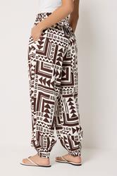PixieGirl Petite Women's Brown Abstract Harem Trousers | PixieGirl 2