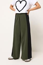 PixieGirl Petite Women's Khaki Green Side Panel Wide Leg Trousers | PixieGirl 1