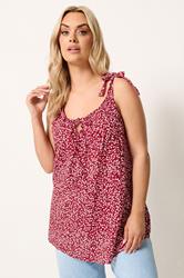 YOURS Plus Size Red Ditsy Floral Strappy Vest Top | Yours Clothing 3