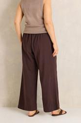 EVANS Plus Size Chocolate Brown Cotton Wide Leg Trouser | Evans 4