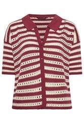 LIMITED COLLECTION Curve Burgundy Red Stripe Crochet Shirt