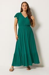 YOURS Plus Size Teal Green Shirred Crinkle Maxi Dress | Yours Clothing 1