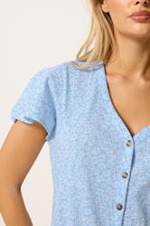 M&Co Blue Floral Print Cotton Frill Sleeve Blouse | M&Co 4