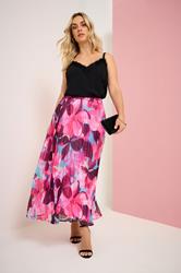 YOURS Plus Size Pink Pleated Floral Skirt | Yours Clothing 3
