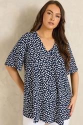 EVANS Plus Size Navy Blue Spot Print Pleat Front Top 3