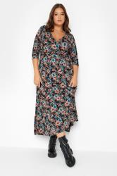 Plus Size Black Floral Print Wrap Maxi Dress | Yours Clothing