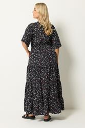 YOURS Plus Size Black Ditsy Floral Textured Maxi Dress | Yours Clothing 2