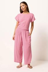 PixieGirl Petite Women's Set Pink Cotton Cheesecloth Top & Cropped Trousers | PixieGirl 3