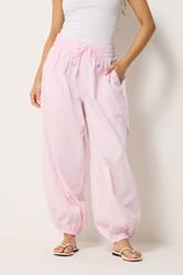 PixieGirl Petite Women's Pink Cotton Poplin Barrel Leg Trousers | PixieGirl 1