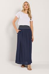 LTS Tall Navy Blue Embroidered Waist Maxi Skirt 3