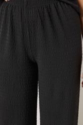LTS Tall Women's Black Textured Elasticated Wide Leg Trousers | Long Tall Sally 4