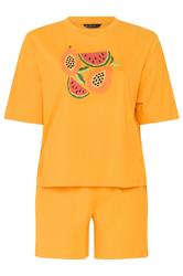 LIMITED COLLECTION Plus Size Orange Fruit Graphic Short Set | Yours Clothing 5