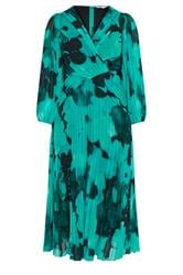 YOURS LONDON Curve Teal Green Abstract Pleated Dress