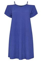 YOURS Curve Blue Texture Cold Shoulder Dress