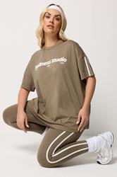 YOURS ACTIVE Plus Size Brown Side Stripe Leggings | Yours Clothing 3