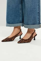 Brown Leopard Faux Suede Sling Back Heels In Wide E Fit | Yours Clothing 3