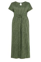 YOURS Plus Size Khaki Green Zebra Print Cotton Jumpsuit | Yours Clothing 5