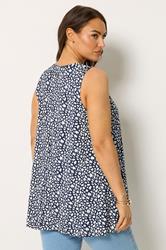 YOURS Curve Navy Blue Abstract Print Front Pleat Vest Top | Yours Clothing 2