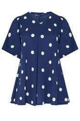 YOURS Plus Size Cobalt Blue Polka Dot Pleat Front Top | Yours Clothing 5